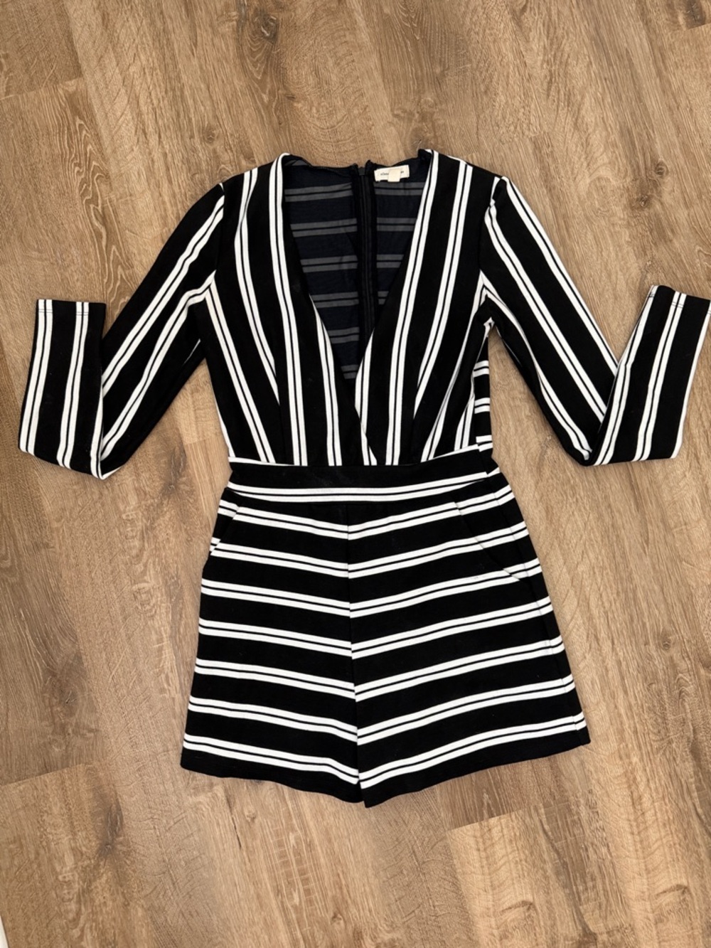 Silence + Noise Black and White Striped V-Neck Romper
